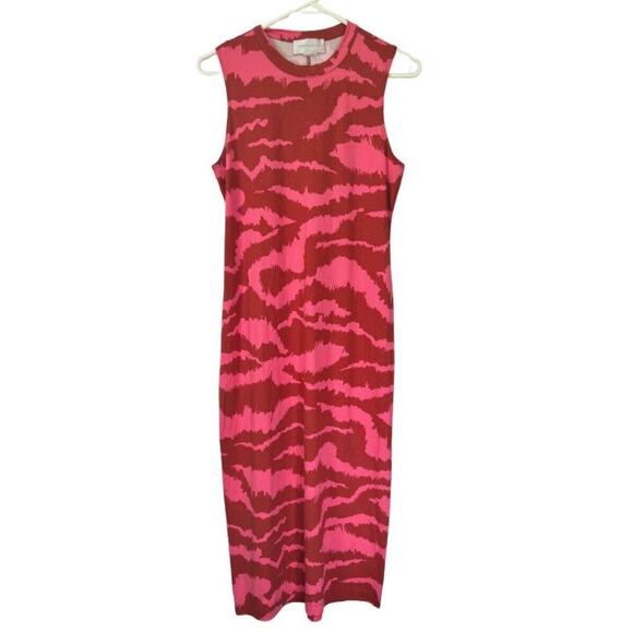 Anthropologie Nicolette Hot‎ Pink & Red Print Midi Dress Corey Lynn Calter Sz S - Picture 3 of 9